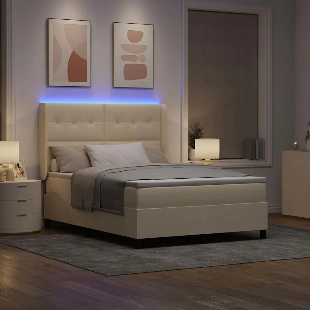 Letto a Sorgente LED con materasso Crema 160 x 200 cm Tessuto