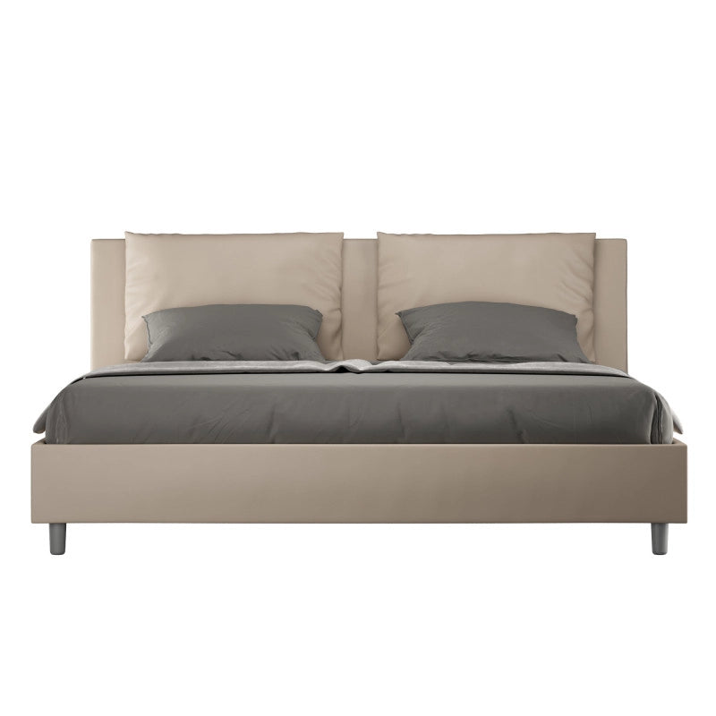 Letto imbottito Matrimoniale 200x200 cm Antea - Similpelle,Senza rete,Tortora