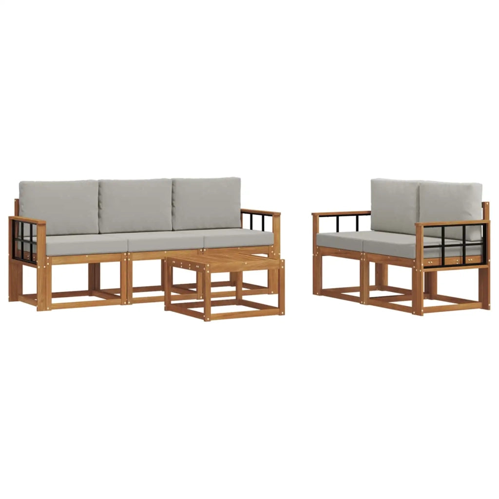 Set di divani da esterno 6 pcs Grigio Naturale e Chiaro