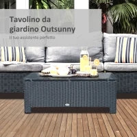 Ousunny Tavolino da Esterni in Rattan PE con Piano in Vetro Temperato, 85x50x39cm, Nero