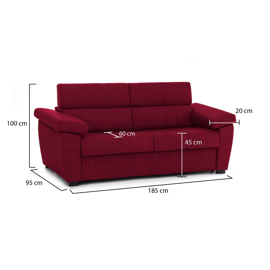 Pisogne, Divano Fisso 2 Posti Sfoderabile Made in Italy, 185x95x100h cm Rosso