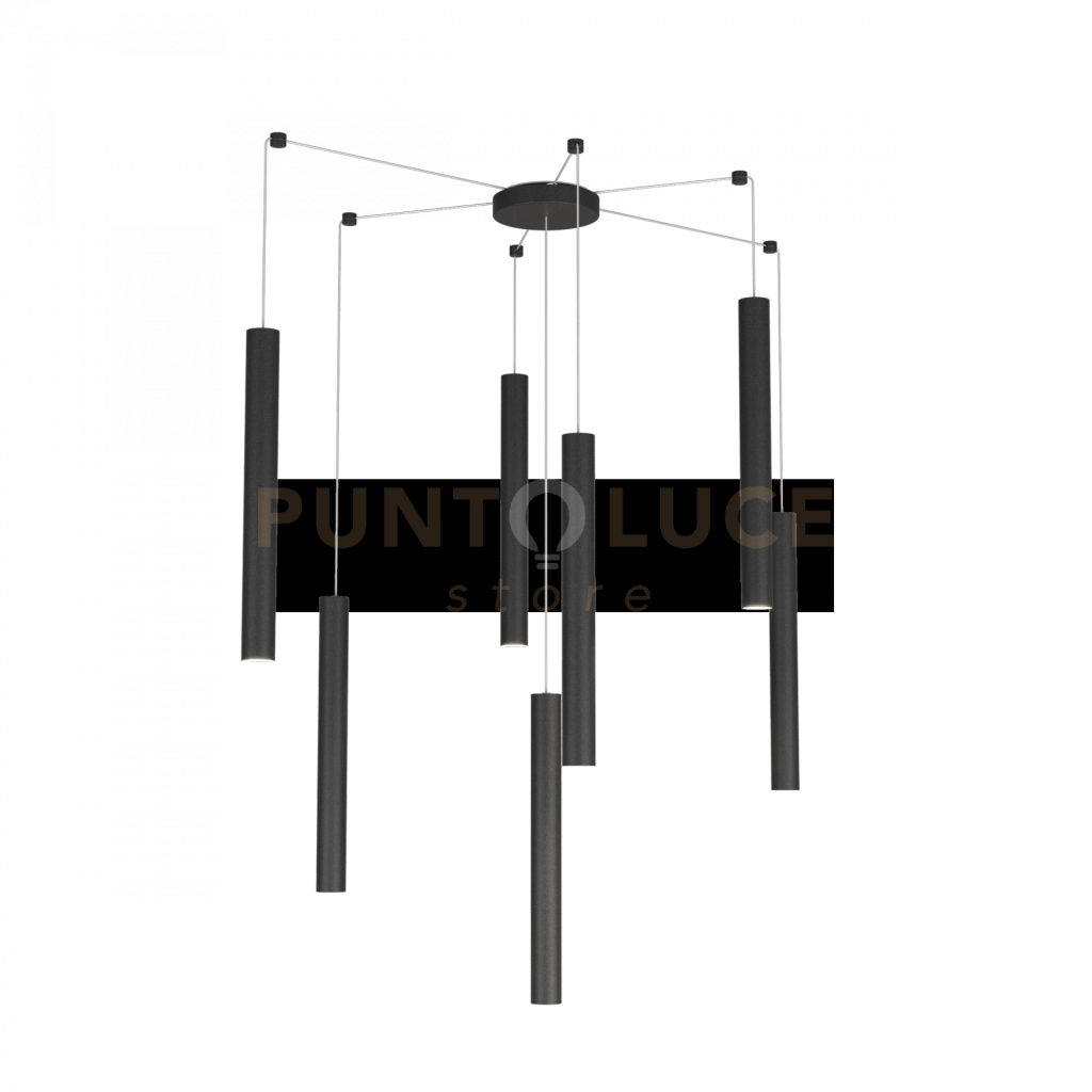 ROUND TUBE SOSPENSIONE 7 LUCI NERO CAVO CM.250 CON BASE 1174-S7-NE