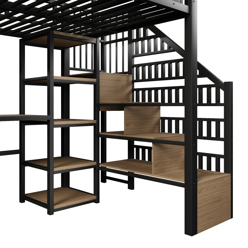 Letto a soppalco 140x200 cm nero con scrivania, LED e USB