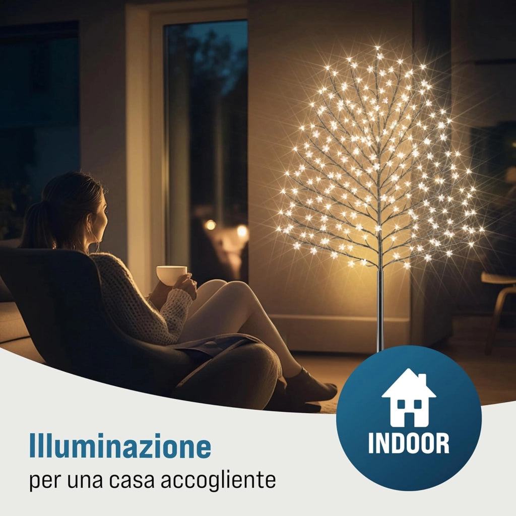 Albero Luminoso 2 pz Alberi Fiori Ciliegio 220cm 220 LED Telecomando Timer 8 Modi Illuminazione Interno Esterno Bianco Caldo