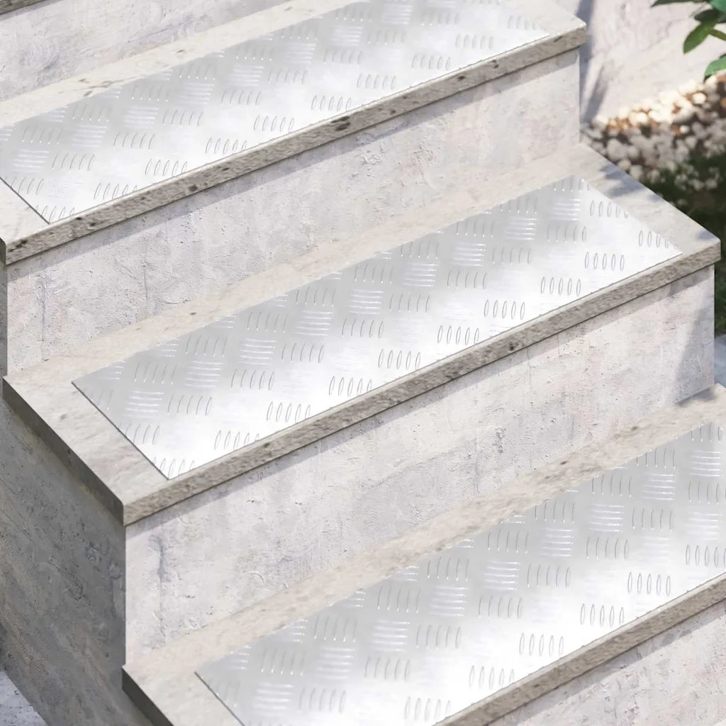 Gradini per Scale 2 pz | Tappetini per scale autoadesivi Argento 70 x 20 cm Alluminio