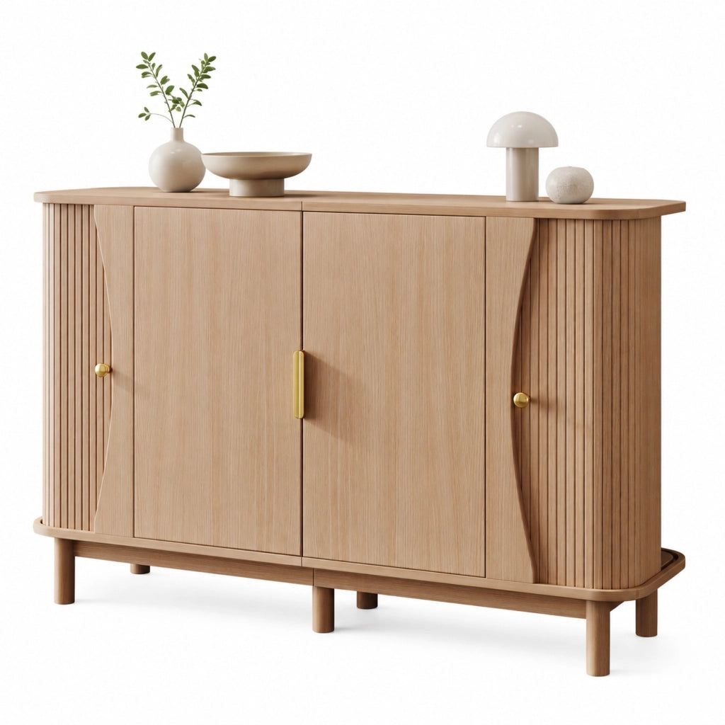 Credenza con 2 ante; 3 vani e ripiano regolabile - per soggiorno - in MDF - 140×40×88 cm - naturale