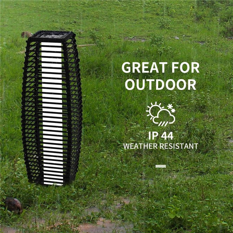 LAMPADA SOLARE DA GIARDINO CON PANNELLO DI RICARICA, IN ACCIAIO E RATTAN, 20X20X68 CM, NERO
