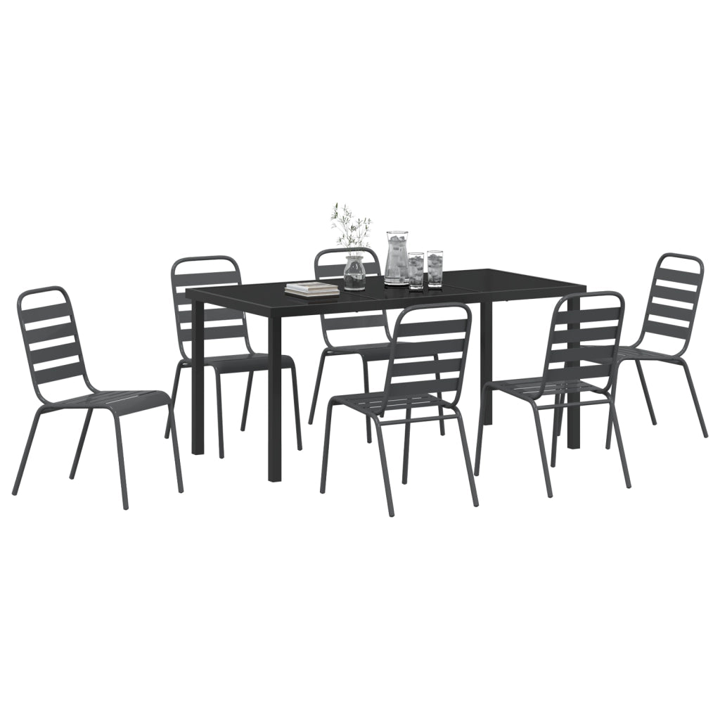 Set da Pranzo per Giardino di 7 Pezzi Grigio Scuro Acciaio