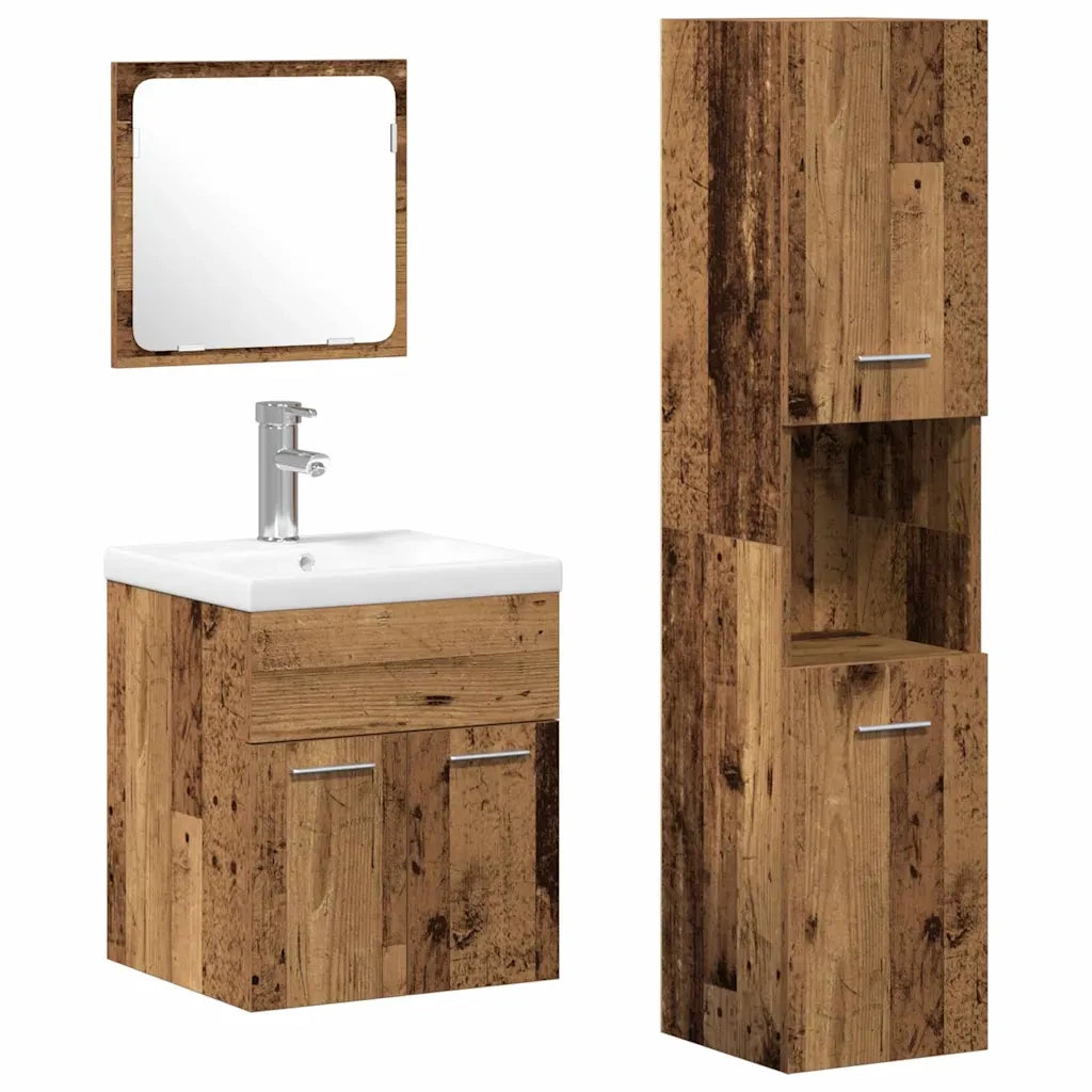 Set di mobili per il bagno con lo scaffale 4 pcs Legno vecchio 3332579