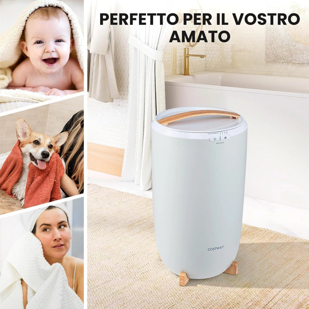COSTWAY Scaldasalviette Bagno, Scaldabiancheria Grande 20 L con Timer, Spegnimento Automatico, Impostazioni 15/30/45/60 Minuti, Secchio Portatile per Scaldare 2 Asciugamani Oversize, Accappatoi