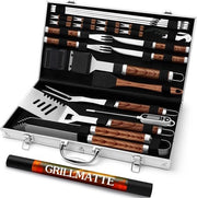 Set di accessori barbecue con 26 pezzi di acciaio inossidabile di alta qualità per utensili da barbecue con borsa portatile, insieme di attrezzi da barbecue perfetto per uomini con termometro per carni e guanti
