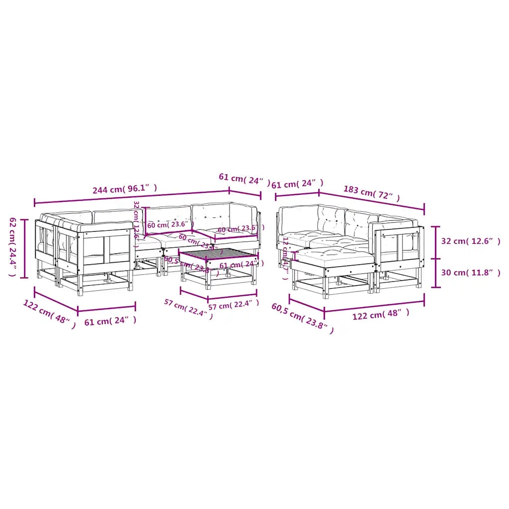 Set Divani Giardino 10pz con Cuscini Legno Massello di Douglas 3186079