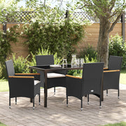 Set da pranzo da giardino  di 5 pezzi con cuscini in rattan nero