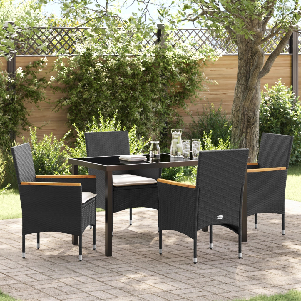 Set da pranzo da giardino  di 5 pezzi con cuscini in rattan nero