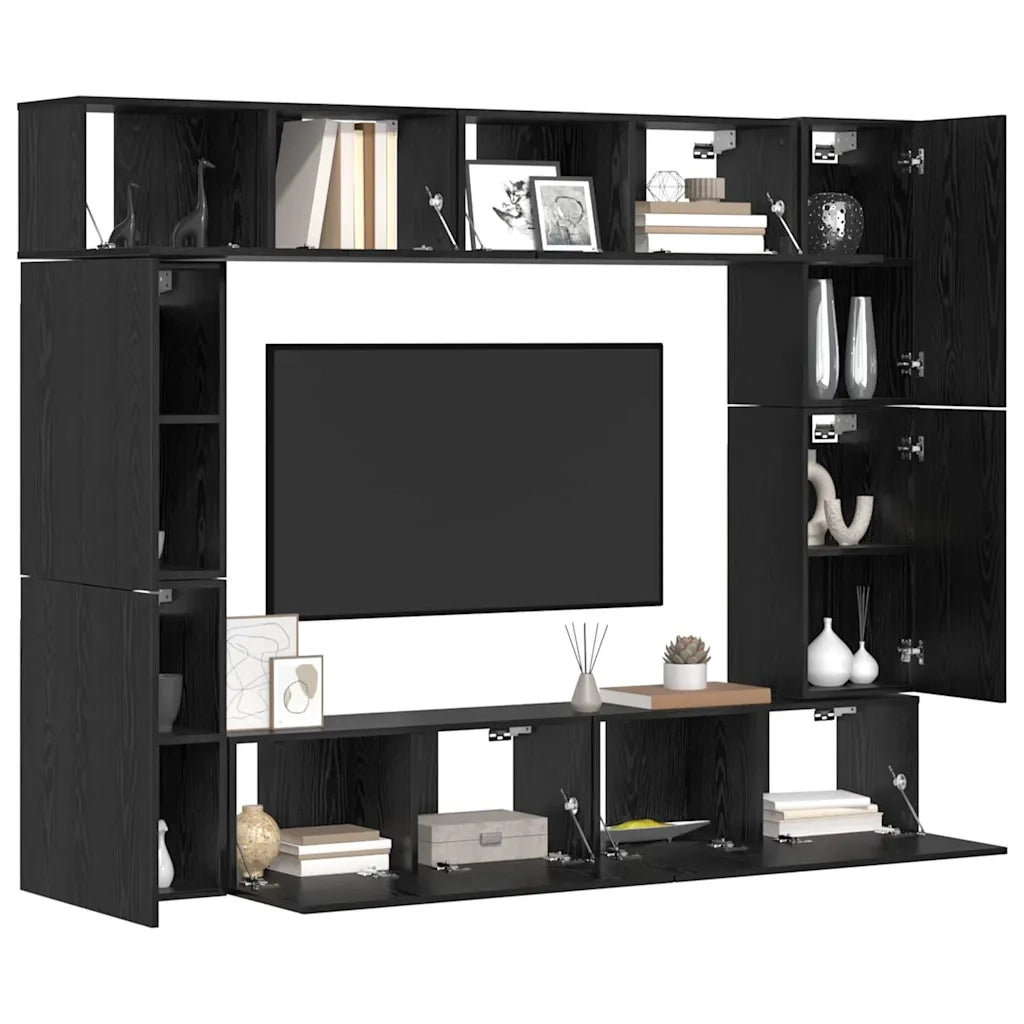 Set mobile TV 8 pz-Credenza per TV Rovere Nero Legno multistrato 592169