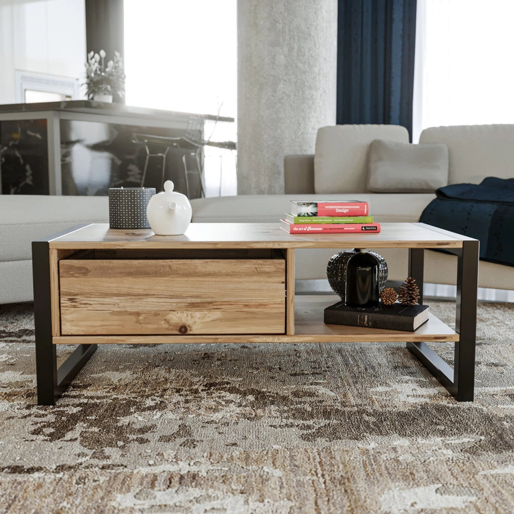 Tavolino in legno "Haldizen" - 105 x 55 x 40 cm - Marrone