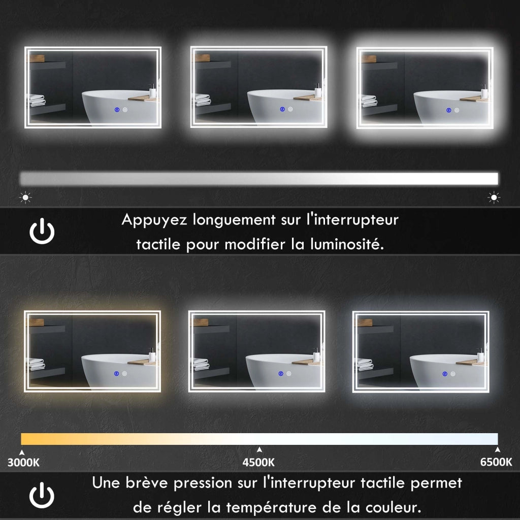 Specchio da bagno LED rettangolare ¨C Zephmum ¨C Bianco 100x60 cm
