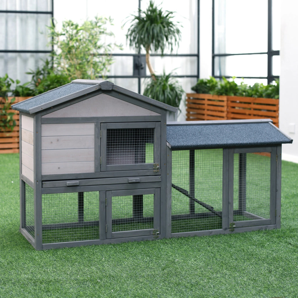 Gabbia per Conigli in Legno ¨C zephmum ¨C 147x54x84 cm Grigio Scuro