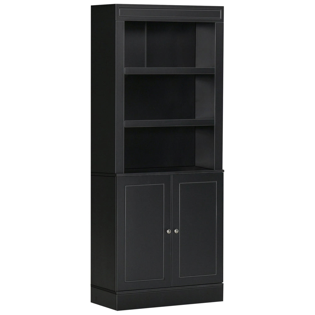 Credenza Alta 2 Ante 3 Ripiani 74,6x35,5x182,5cm in Legno Nero