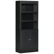 Credenza Alta 2 Ante 3 Ripiani 74,6x35,5x182,5cm in Legno Nero