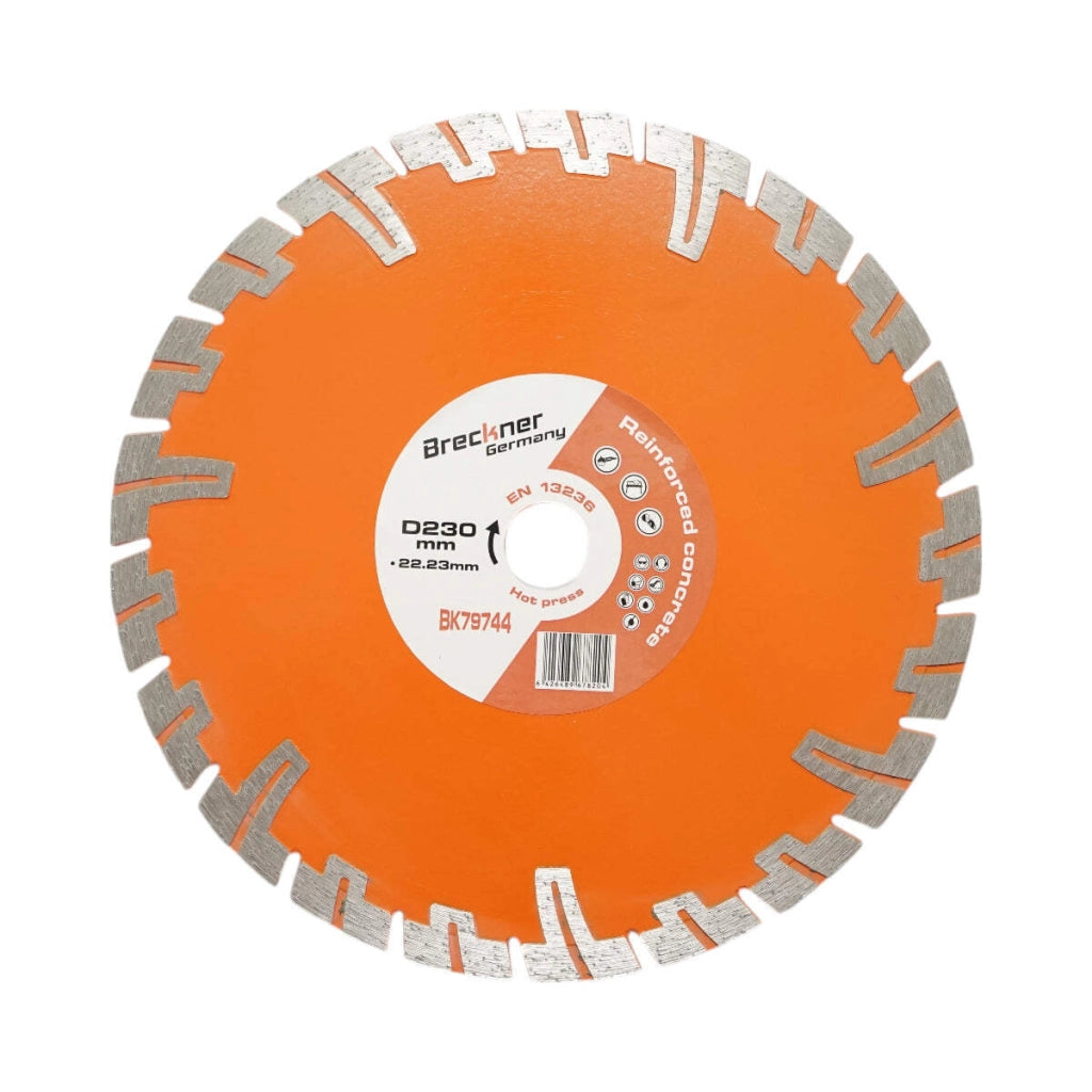 Disco diamantato turbo segmentato 230x22,23 mm, segmento 8 mm per BCA, mattoni, massetto, cemento armato Breckner Germany