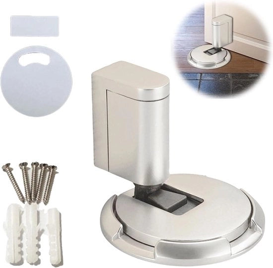 Blocco Magnetico Porta Adesivo per Pavimento Resistente al Vento Blocco di Uscita a Snodo Senza Forare Regolabile in Altezza (Argento)