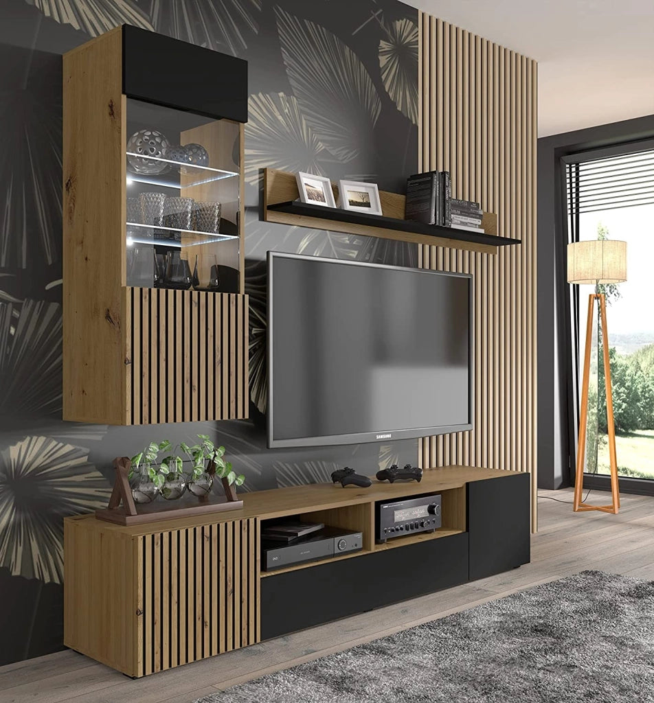MOBILE PORTA TV  STAND TV SOGGIORNO 200x42x42cm ROVERE NERO OPACO