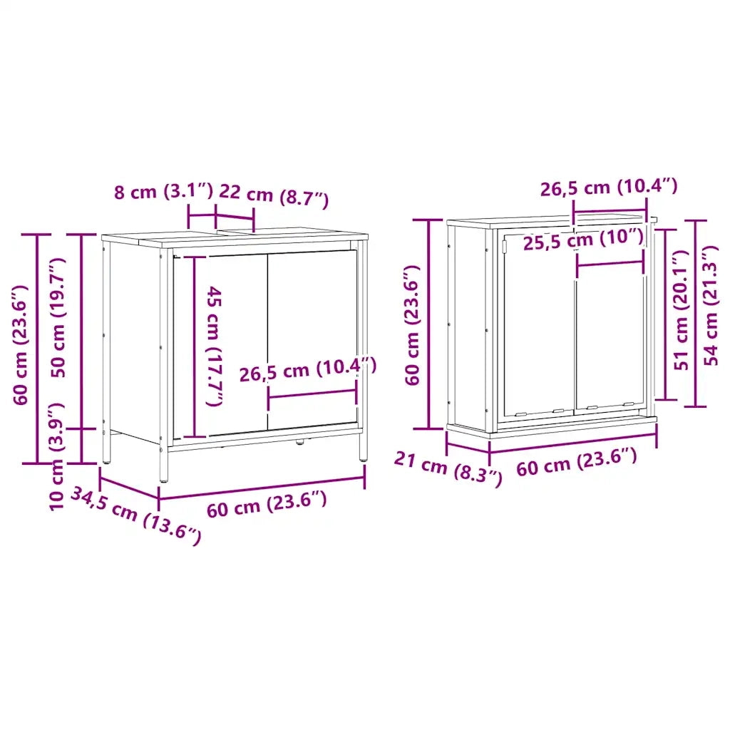 Set Mobili da Bagno 2 pz Rovere Fumo in Legno Multistrato 3328391