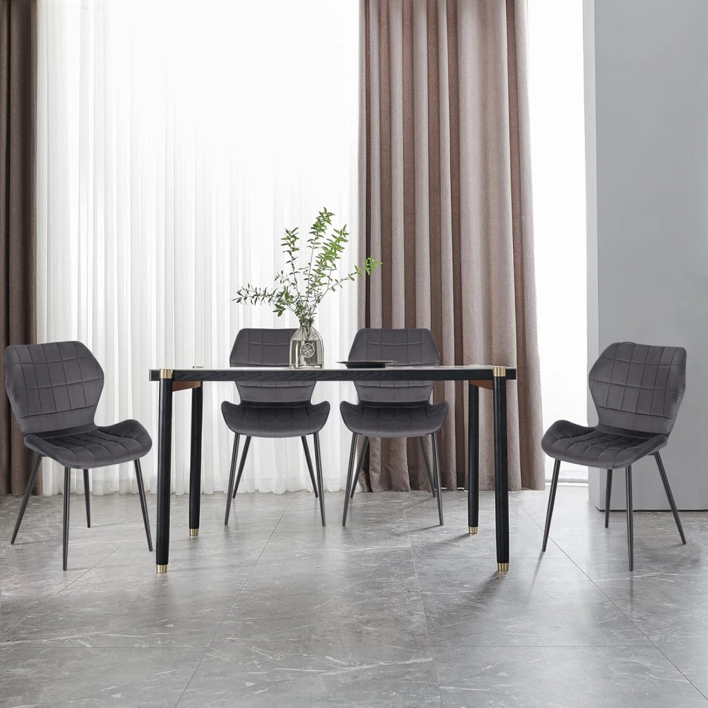 2x Sedie Ergonomica da Pranzo, Sedia Nordica, Sedia da cucina in velluto, Seduta Imbottita, per Camera da Letto, Salotto, Grigio Scuro, Gambe in Metallo, BH356dgr-2