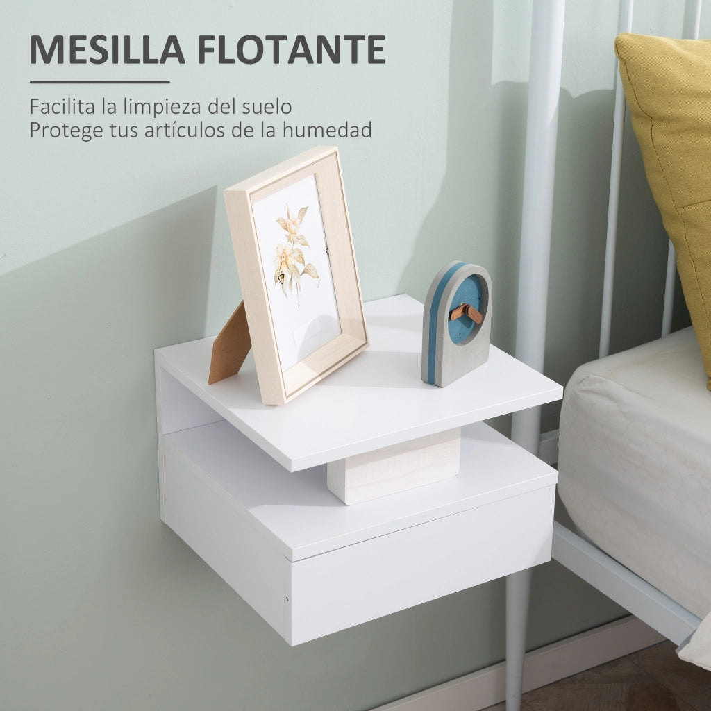 Comodino a Sospensione con Cassetto ¨C zephmum ¨C Bianco 35x32x22,5 cm