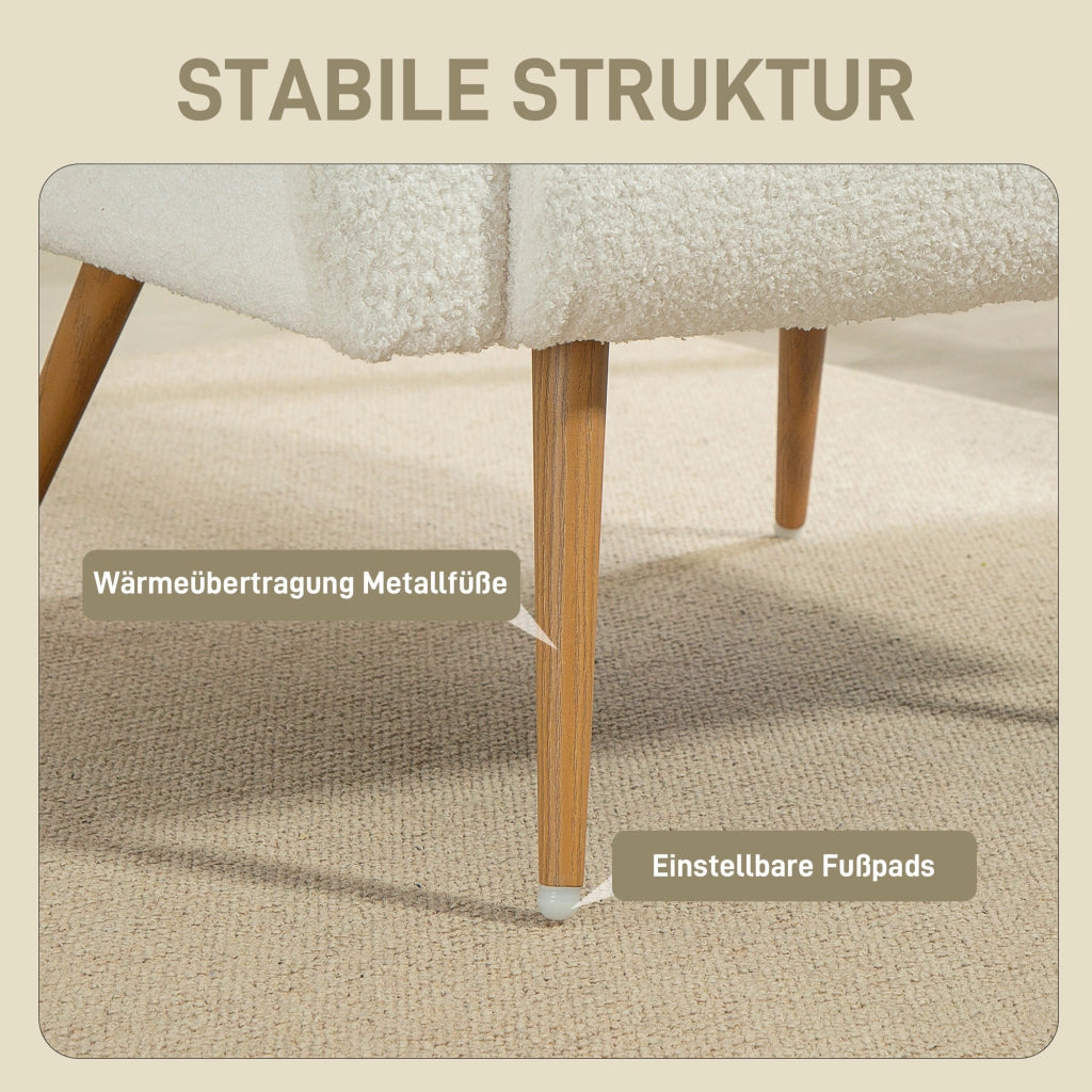 Poltrona imbottita con rivestimento in boucl¨¦ e cuscino lombare ¨C Zephmum ¨C Crema metallo