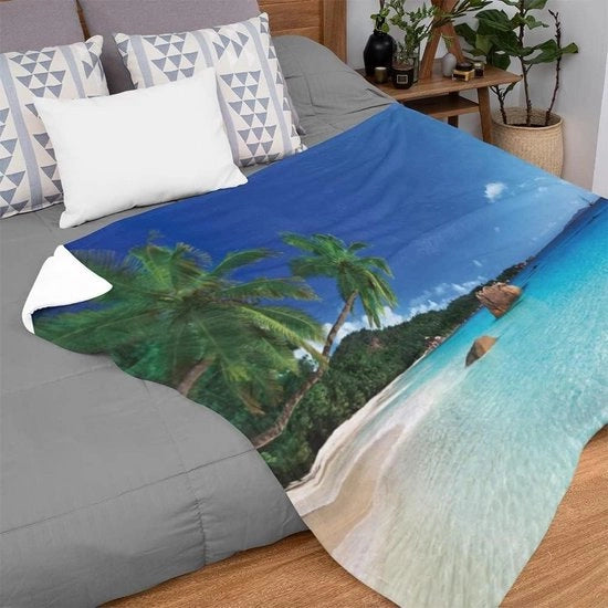Felpa soffice flanella coperta 200x150 cm - Spiaggia natura mare isola palma - Plaid camera da letto salotto