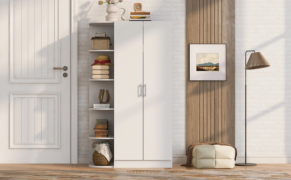 Armadio guardaroba con 2 ante ripiani e cassetti per camera soggiorno o ufficio in MDF bianco 90 × 55 × 170 cm