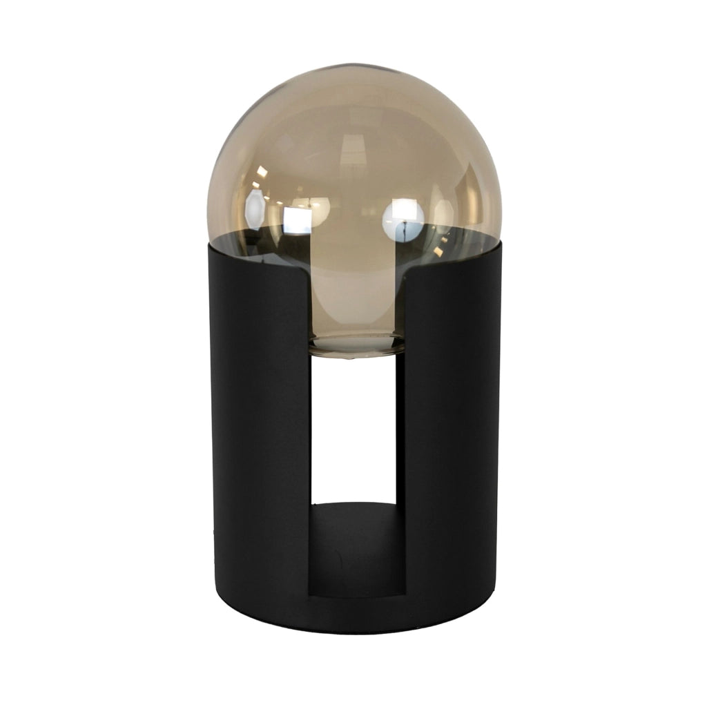 Lampada da tavolo in vetro fumé color ambra e acciaio nero