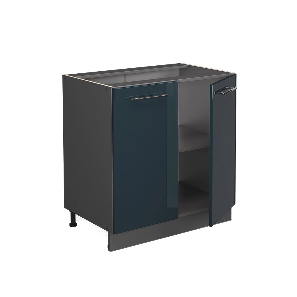 Mobile lavello cucina Fame-Line Blu scuro lucido/Antracite 80 cm con ripiano, PL Rovere Vicco