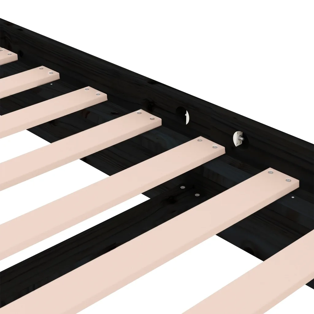 Letto singolo | Letto per adulti | Giroletto Nero in Legno Massello 100x200 cm