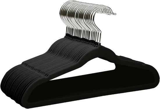 Hangers in Flanella per Bambini - 22 pezzi, Antiscivolo e Spazievitore con Grilletto 360° Rotativo, 35cm, Hangers in Velluto Premium (Nero)