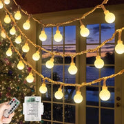 Decorazione di Natale a LED 40 LED 5 m 8 modalità di controllo a distanza IP65 impermeabile batterie balcone giardino Natale interni esterni decorazioni (bianco caldo)