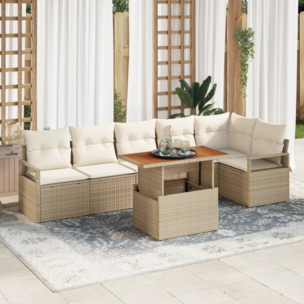 Set divani giardino  7 pezzi con cuscini beige in polyrattan