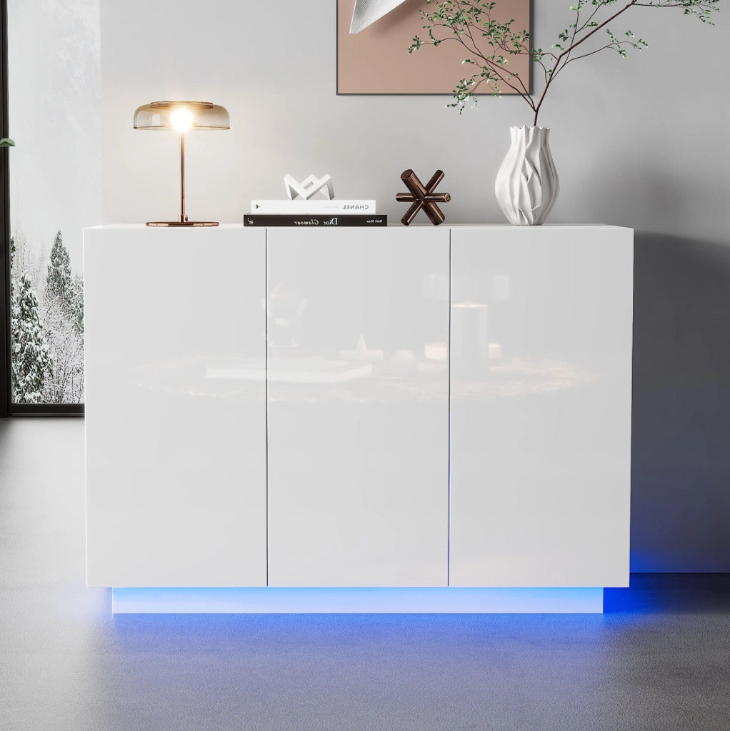 Credenza bianca lucida con luce LED, 120 x 40 x 75 cm