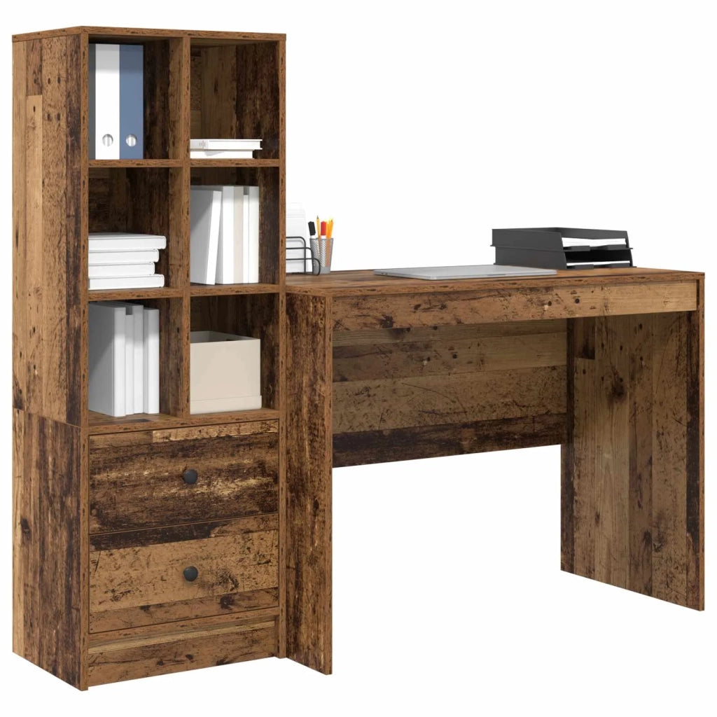 Scrivania | Tavolo da Ufficio con cassetto 2 pz Legno vecchio