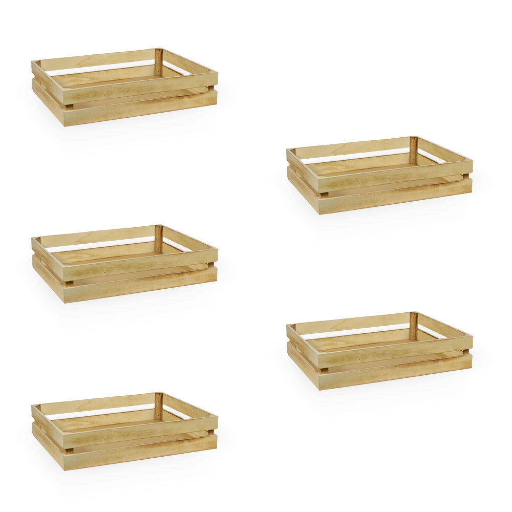 Cassette contenitori in Legno naturale Fiammato da 5 Pezzi 24 x 14 x h 5 cm