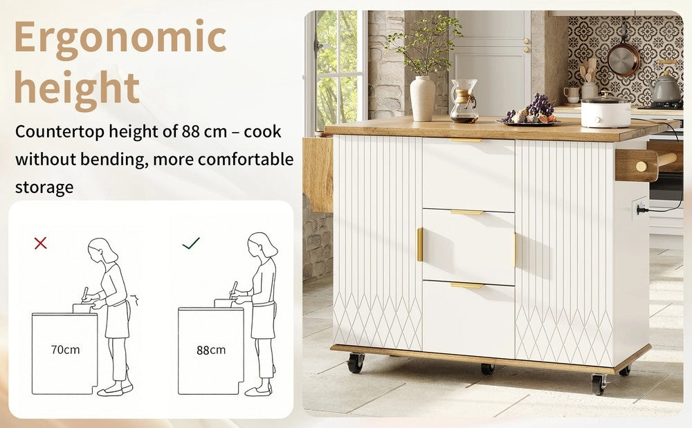 Carrello Cucina con Set Sgabelli Bar ¨C Minimal ¨C Bianco Effetto Legno