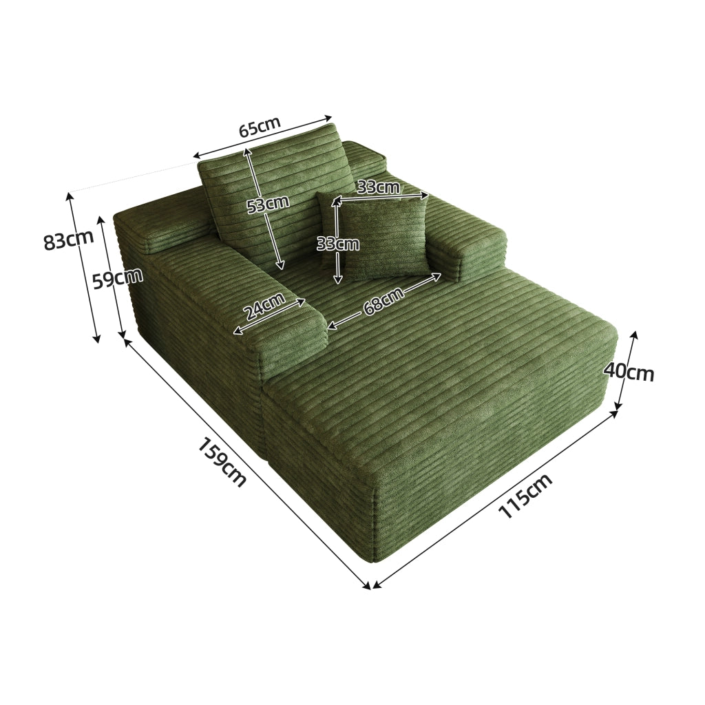 DIVANO Chaise longue 115 x 159 cm in tessuto verde