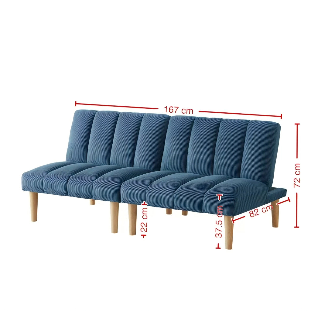 Divano letto 2 posti con schienale regolabile 3 posizioni e funzione letto in corduroy blu