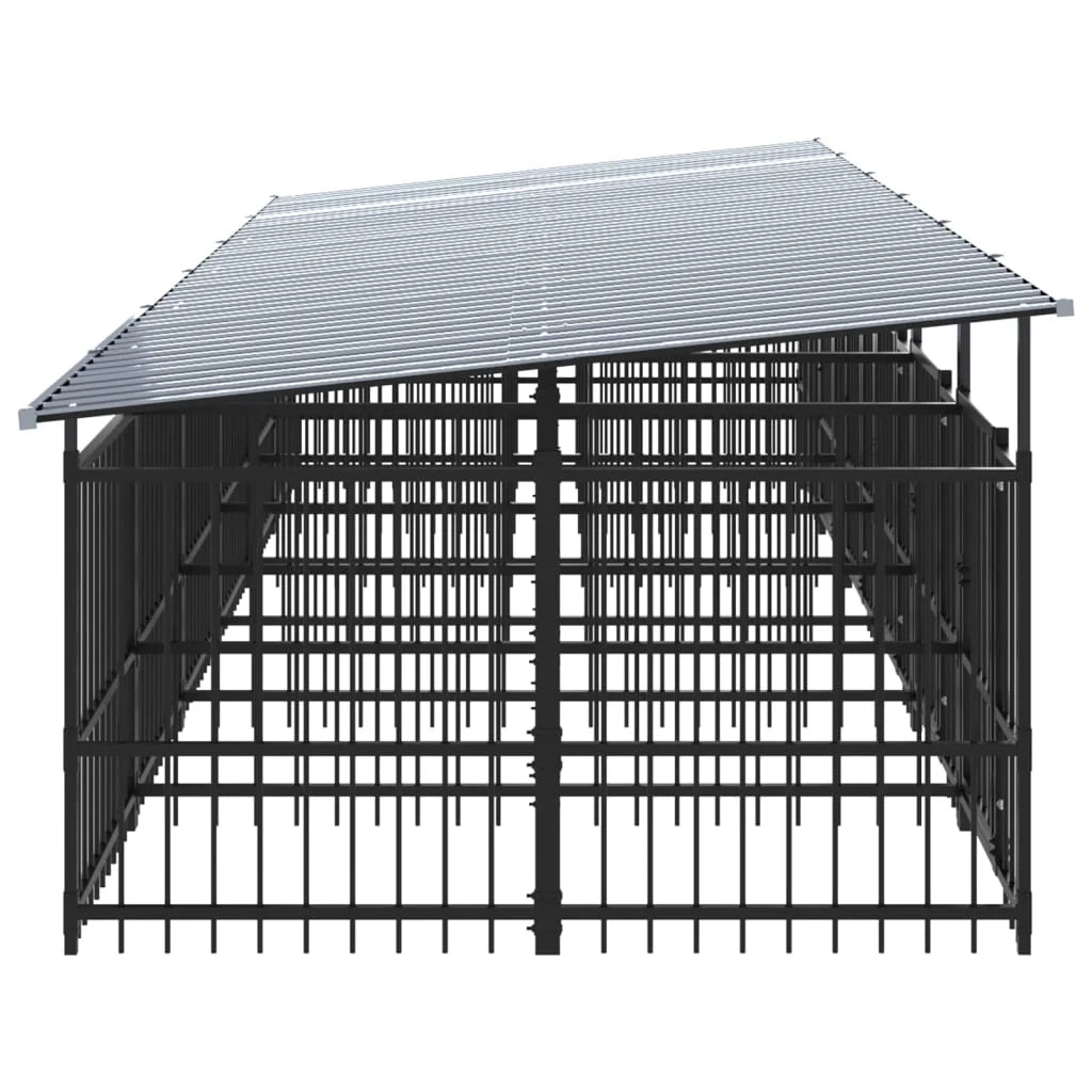 Cuccia gabbia per animali da esterno pac con tetto per cani in acciaio 11,26 m² nero 02_0041736
