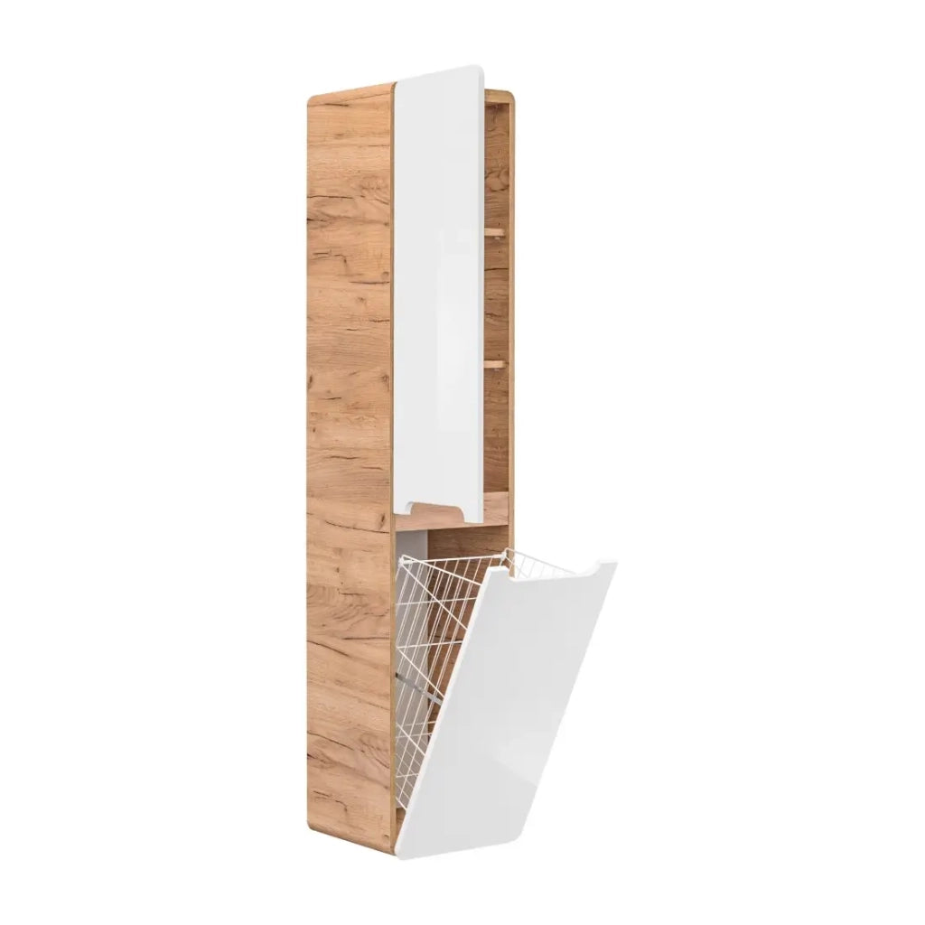 Colonna bagno ERBANO – Rovere chiaro e bianco lucido – 35x68 cm – 2 porte – Da appendere