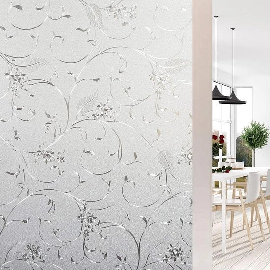 Foglio di protezione per finestra, visivo, adesivo, 60 x 200 cm, opaco, copertura visiva, film di vetro, adesivo statico, anti-UV, decorativo con motivo di vite, per bagno