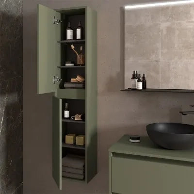 Colonna bagno sospesa 140 cm verde satinato ripiani regolabili Gaya