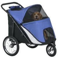 Passeggino per Cani, Pieghevole, Tetto Apribile, Cuscino, Telaio in Acciaio, Blu e Nero